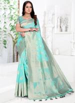 Top Dyed Silk Aqua Blue Festival Wear Weaving Saree